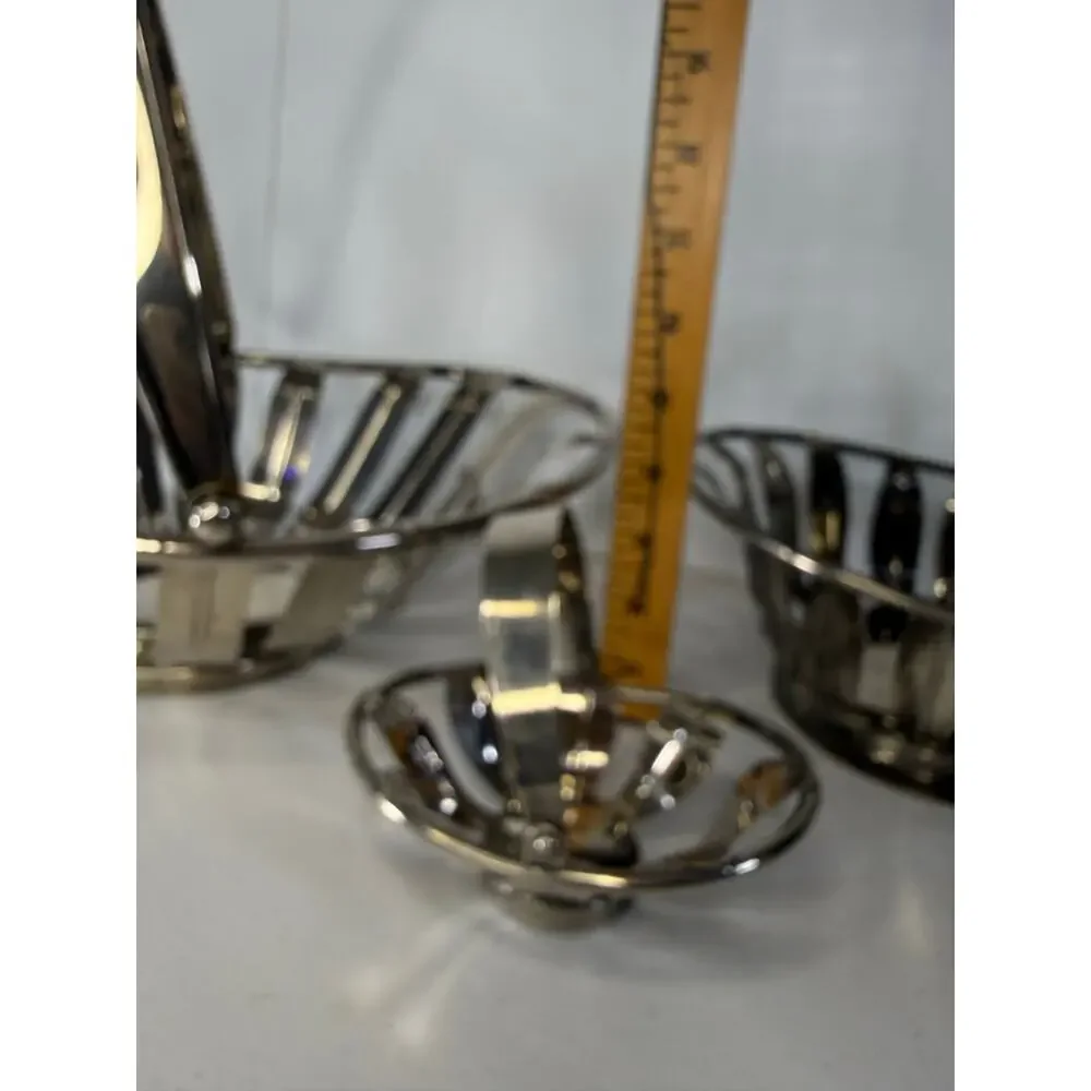 Vintage Silver-tone Openwork Basket Set of 3 Graduated handles Serveware